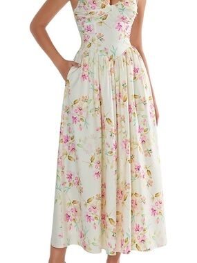 Floral Butter Yellow Maxi Dress with POCKETS